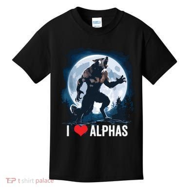 Funny Cringe Werewolf Wolf Meme I Heart Alphas I Love Alphas Kids T-Shirt