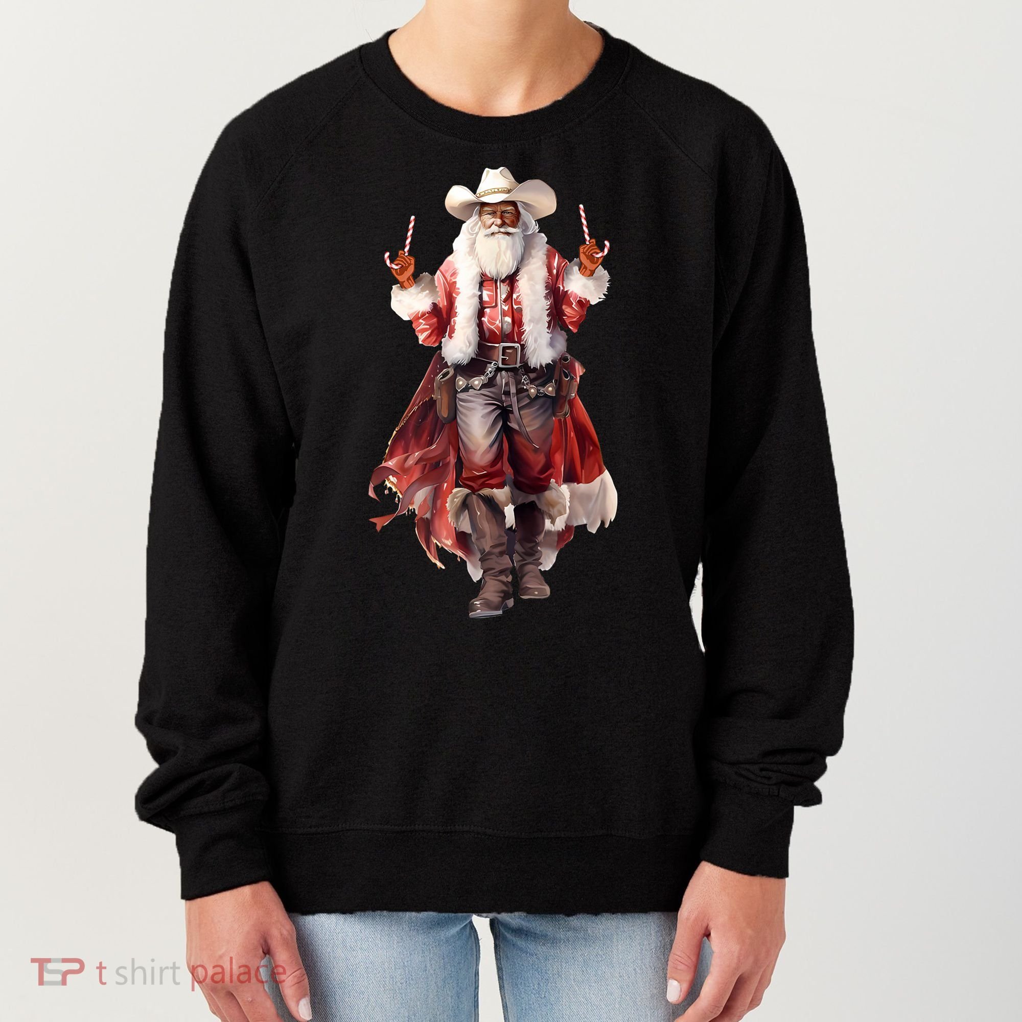 Funny Christmas Western Cowboy Santa Claus And Candy Cane Women's Sweatshirt