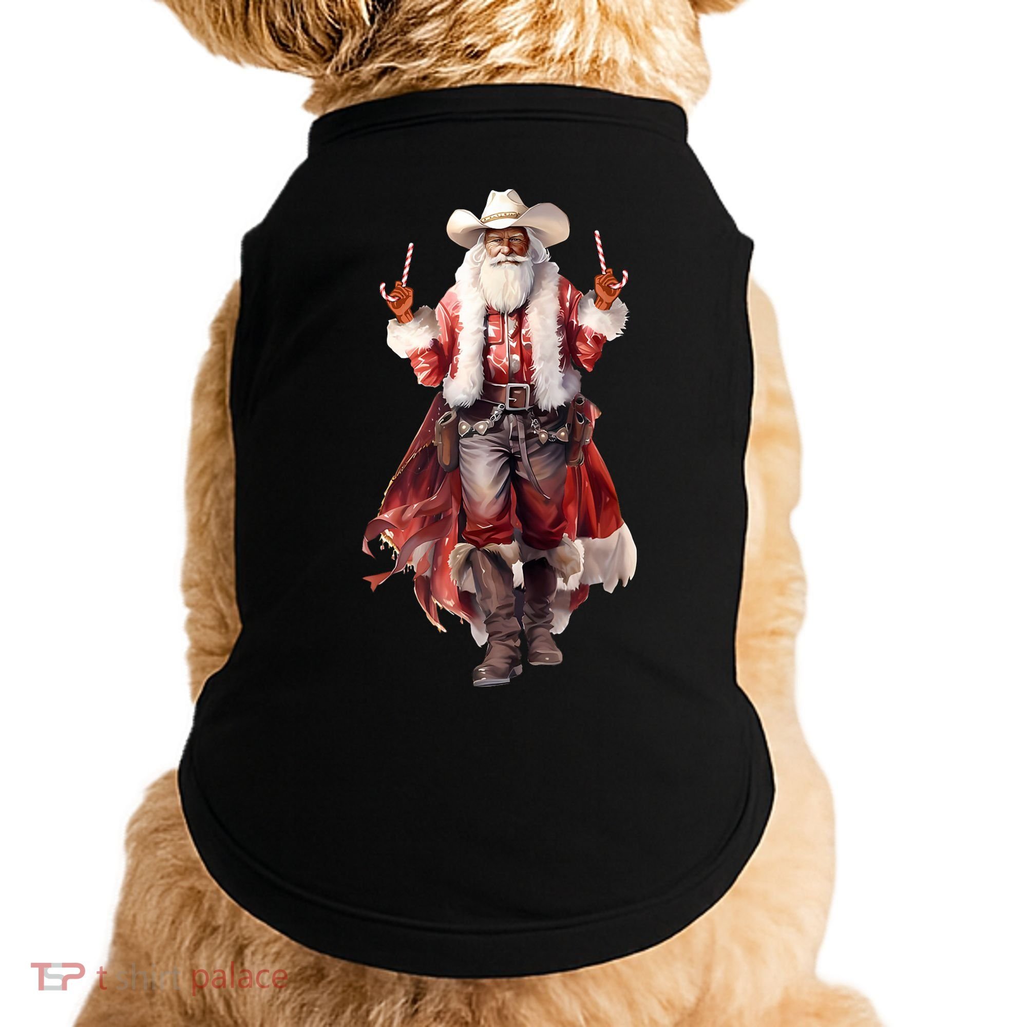 Funny Christmas Western Cowboy Santa Claus And Candy Cane Doggie Tank