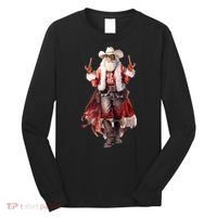 Funny Christmas Western Cowboy Santa Claus And Candy Cane Long Sleeve Shirt thumb 0