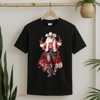 Funny Christmas Western Cowboy Santa Claus And Candy Cane T-Shirt thumb 2