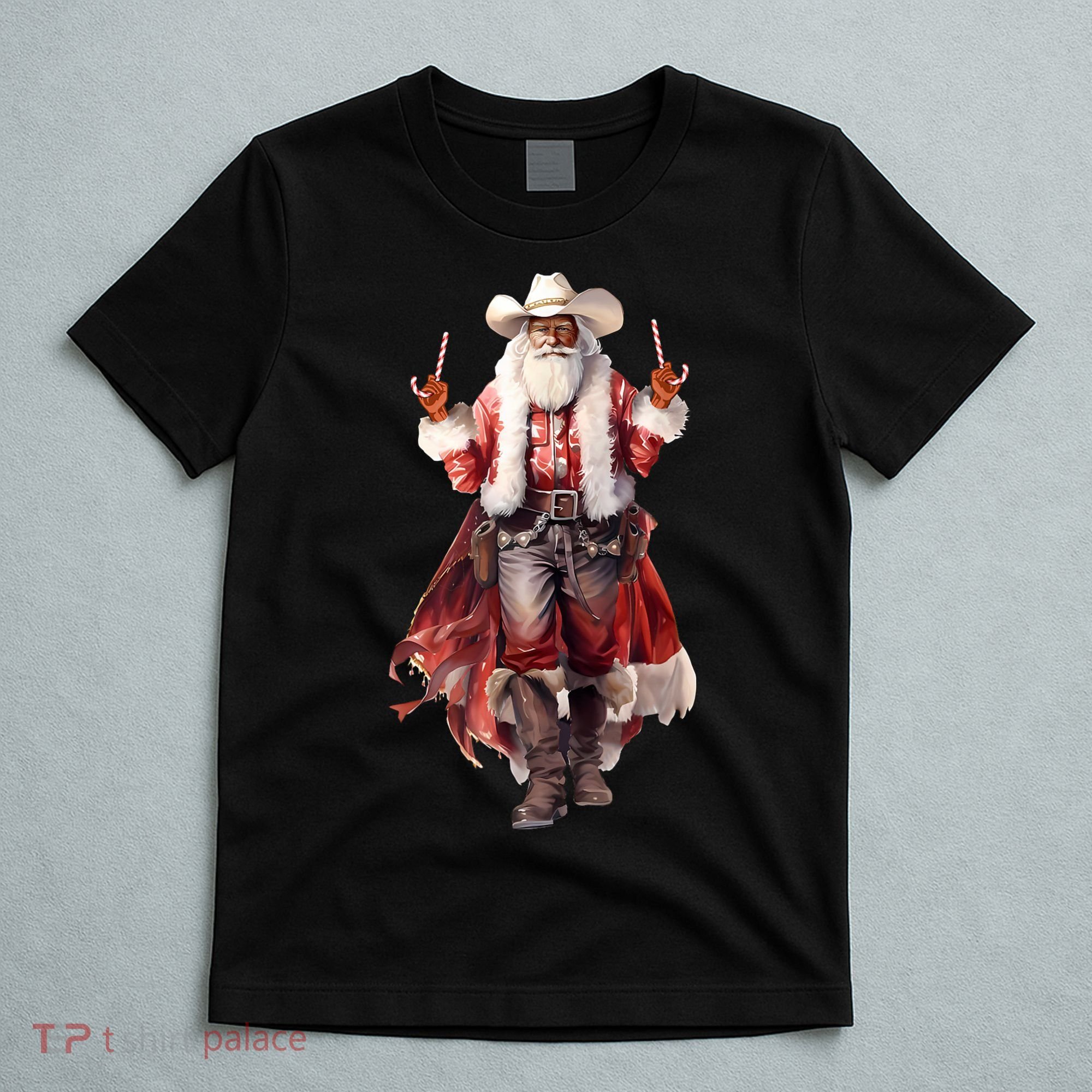 Funny Christmas Western Cowboy Santa Claus And Candy Cane T-Shirt