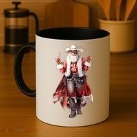 Funny Christmas Western Cowboy Santa Claus And Candy Cane Coffee Mug thumb 4