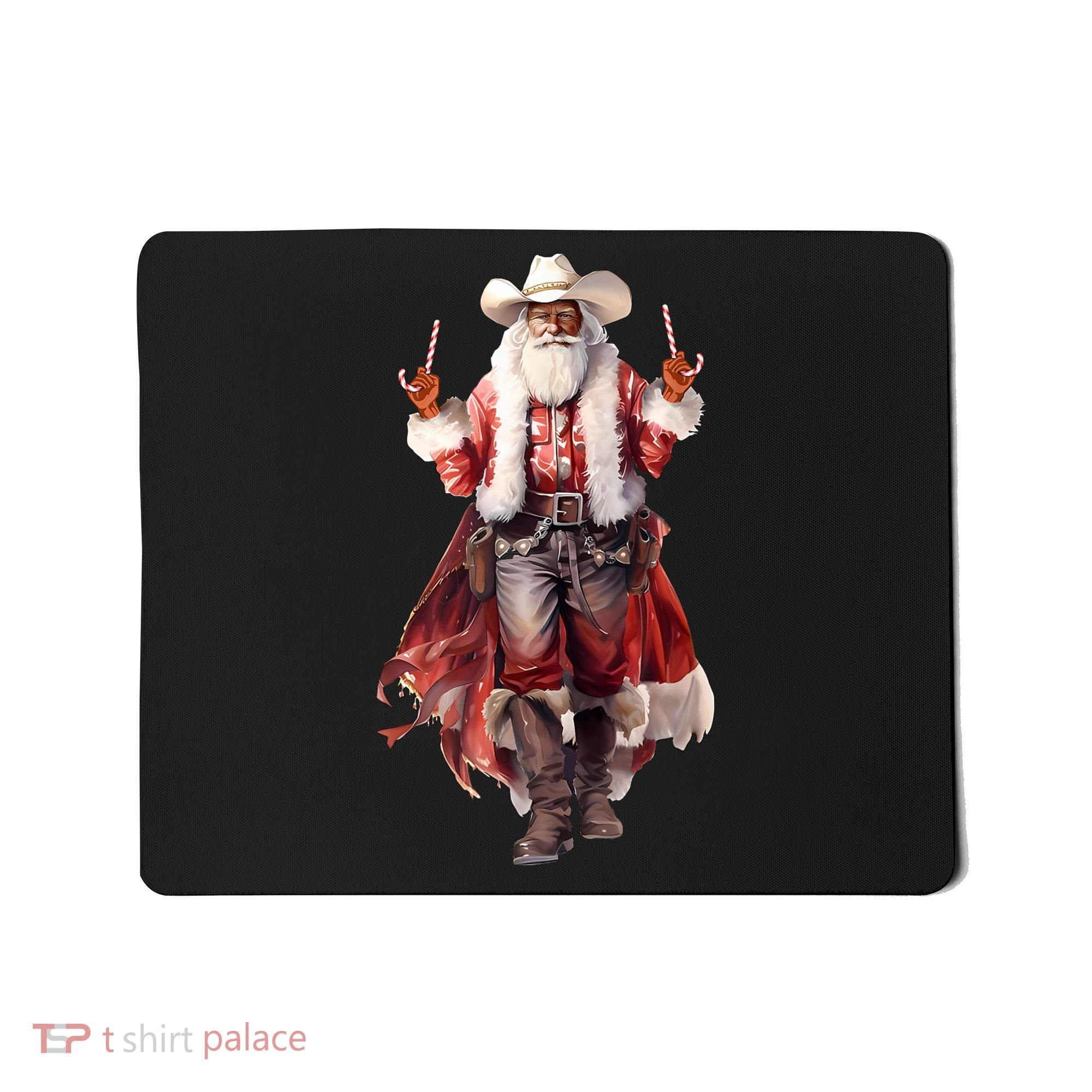 Funny Christmas Western Cowboy Santa Claus And Candy Cane Mousepad