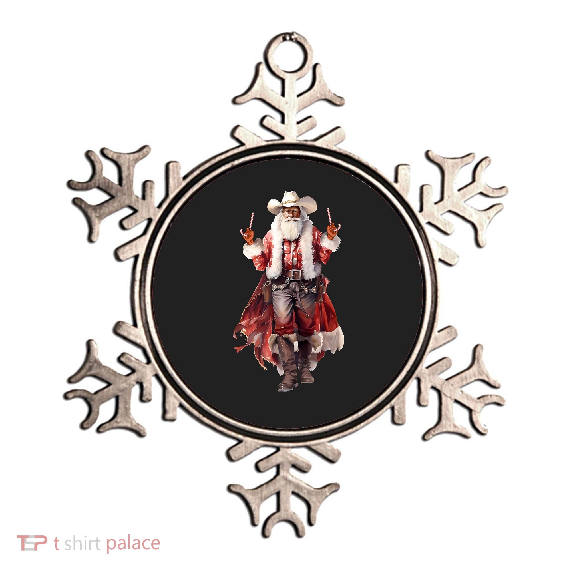 Funny Christmas Western Cowboy Santa Claus And Candy Cane Ornament