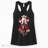 Funny Christmas Western Cowboy Santa Claus And Candy Cane Women's Tank Top thumb 0
