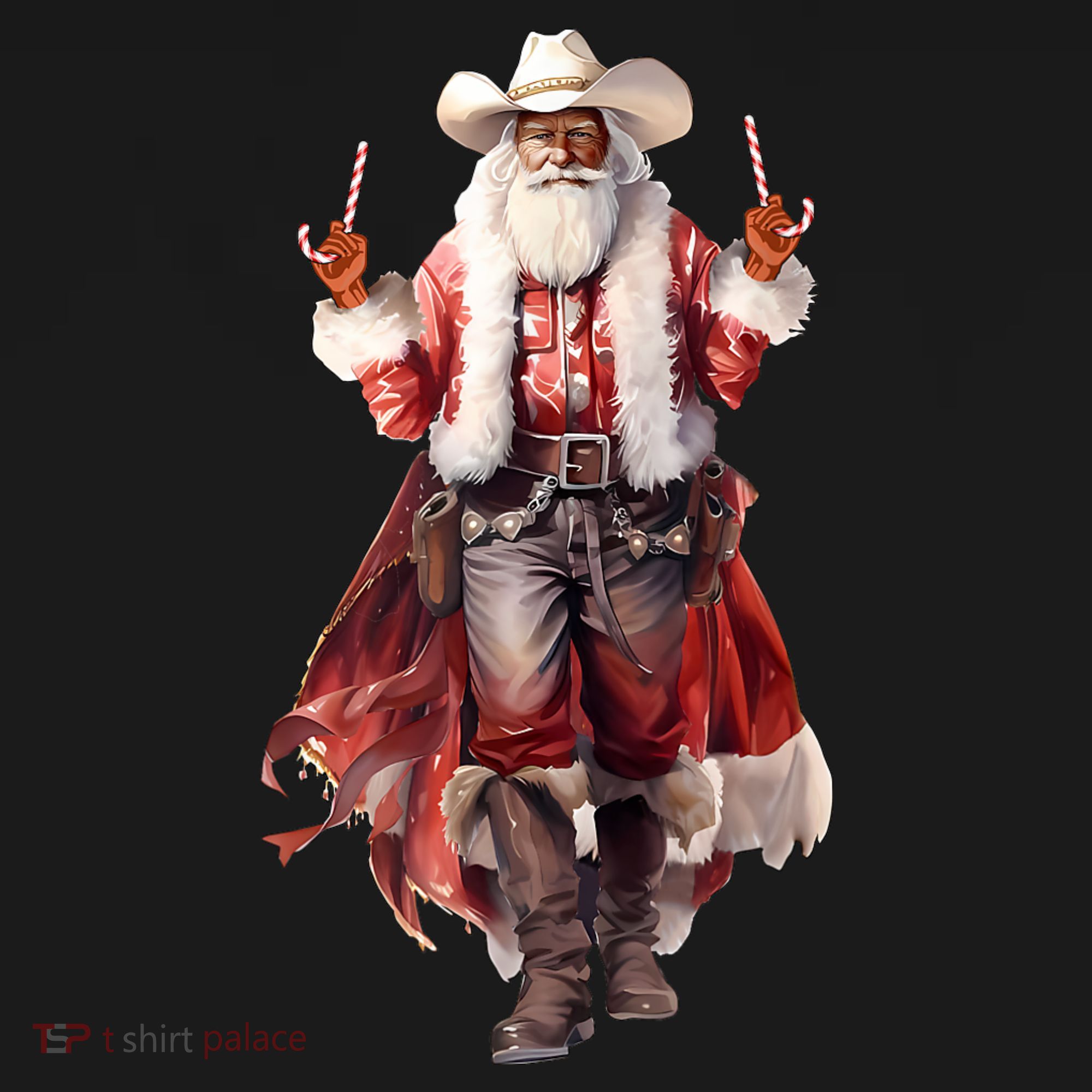 Funny Christmas Western Cowboy Santa Claus And Candy Cane Women's Tank Top