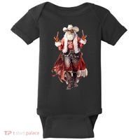 Funny Christmas Western Cowboy Santa Claus And Candy Cane Baby Bodysuit thumb 0