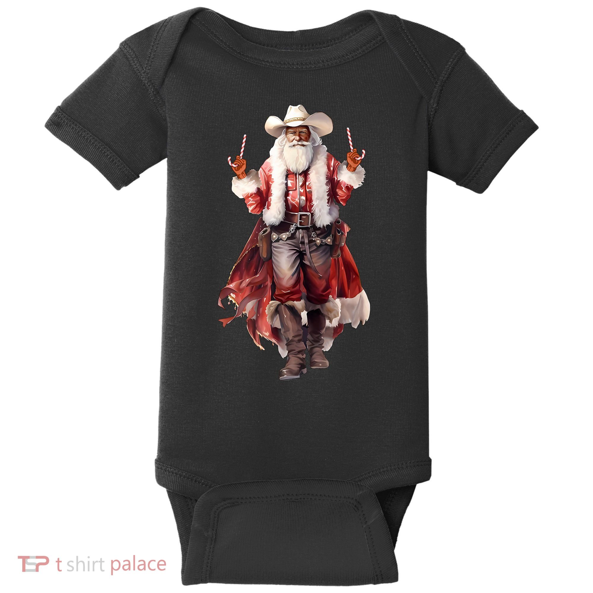 Funny Christmas Western Cowboy Santa Claus And Candy Cane Baby Bodysuit