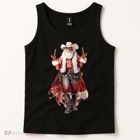 Funny Christmas Western Cowboy Santa Claus And Candy Cane Tank Top thumb 2