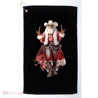 Funny Christmas Western Cowboy Santa Claus And Candy Cane Golf Towel thumb 0