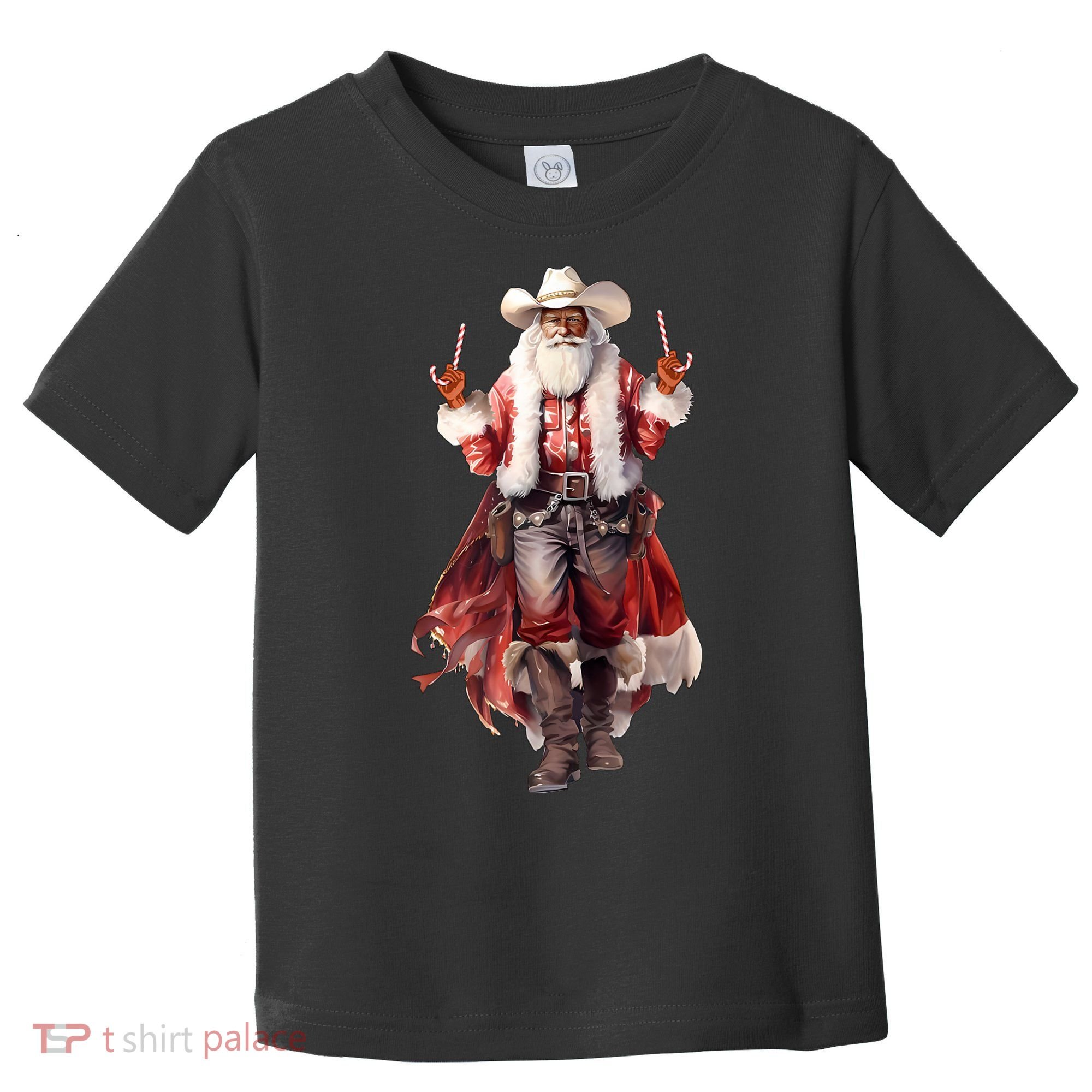 Funny Christmas Western Cowboy Santa Claus And Candy Cane Toddler T-Shirt