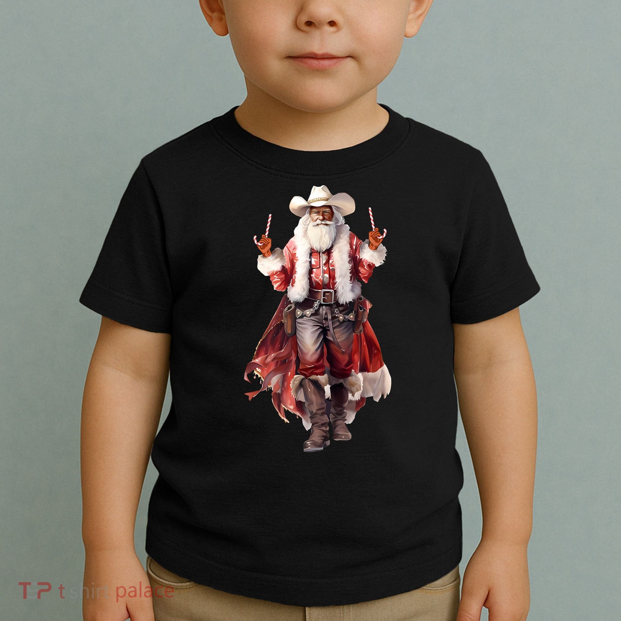 Funny Christmas Western Cowboy Santa Claus And Candy Cane Toddler T-Shirt