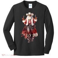 Funny Christmas Western Cowboy Santa Claus And Candy Cane Kids Long Sleeve Shirt thumb 0