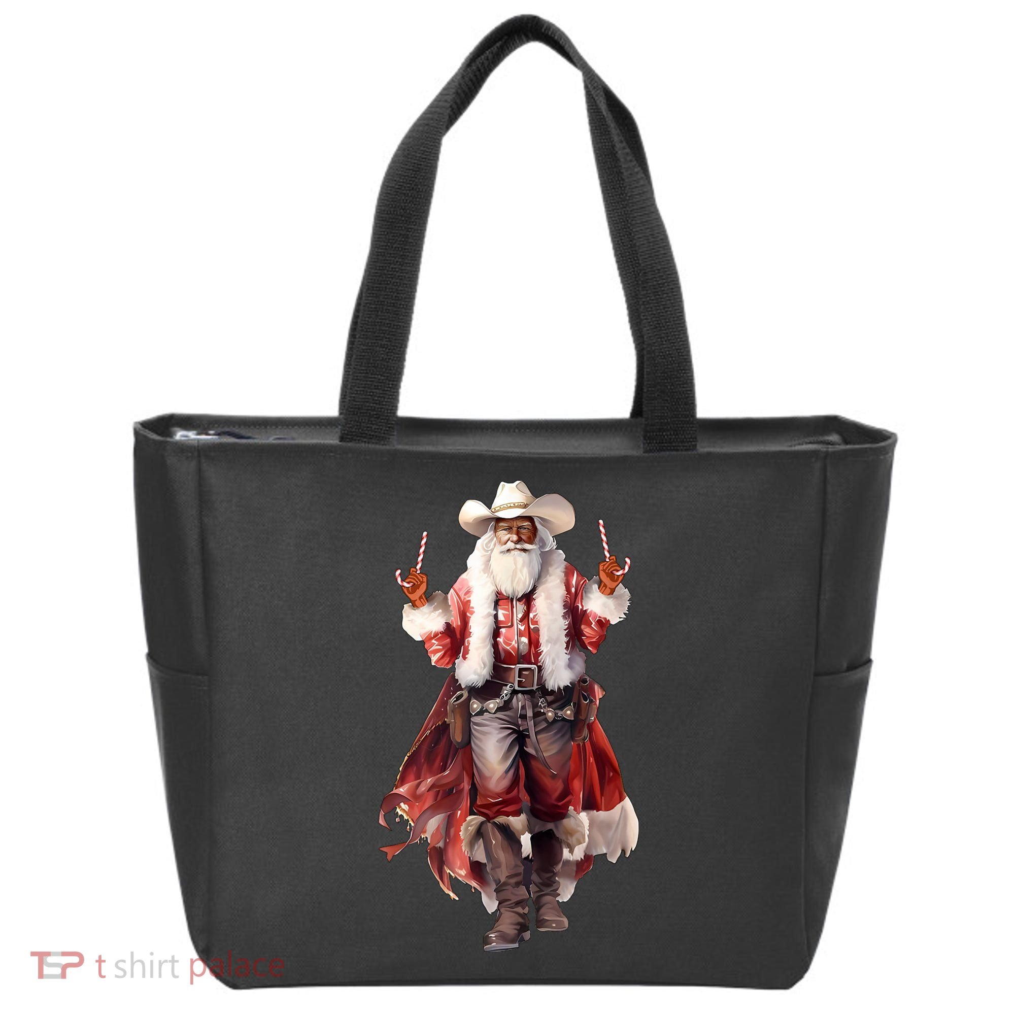 Funny Christmas Western Cowboy Santa Claus And Candy Cane Tote Bag