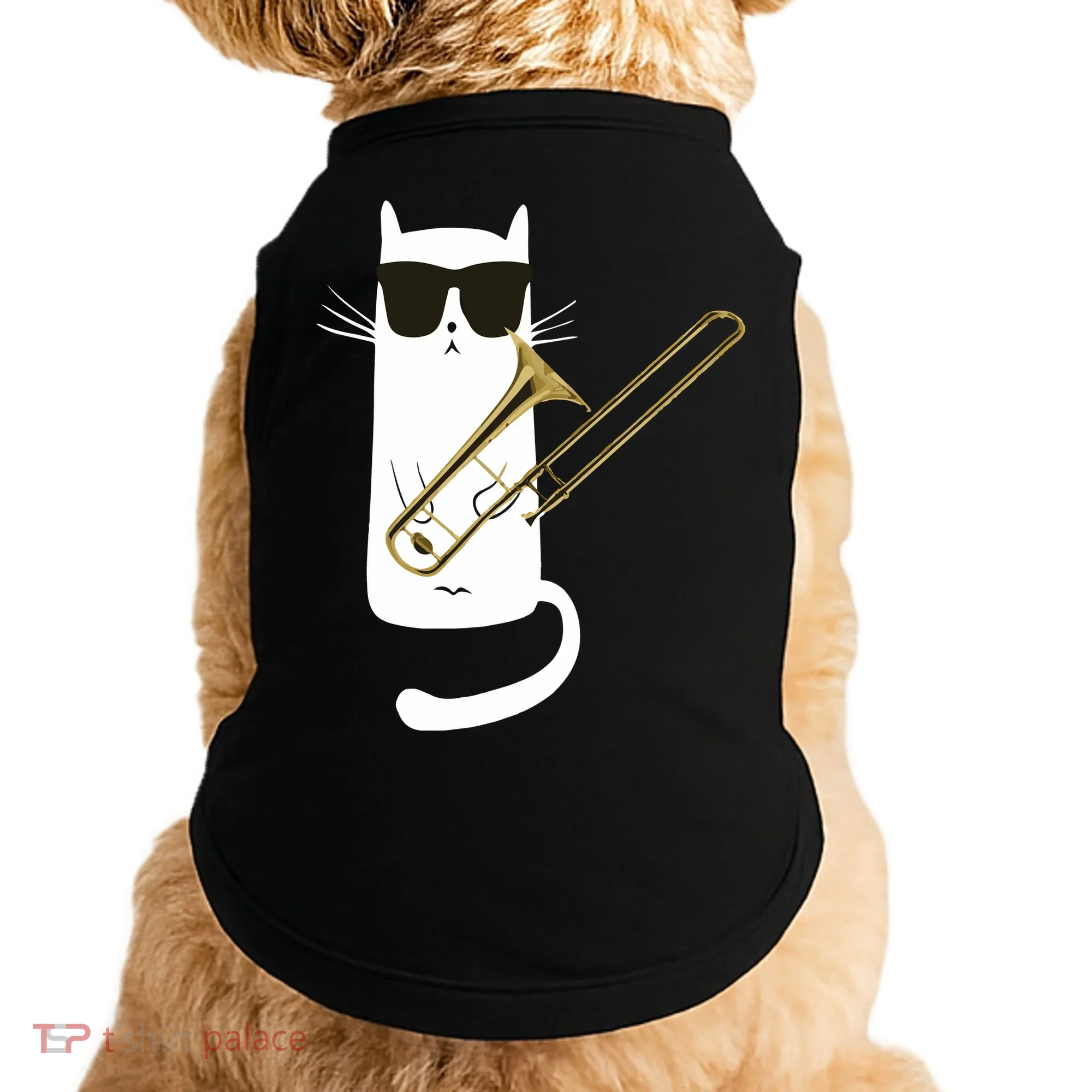 Funny Cat Wearing Sunglasses Playing Trombone Doggie Tank