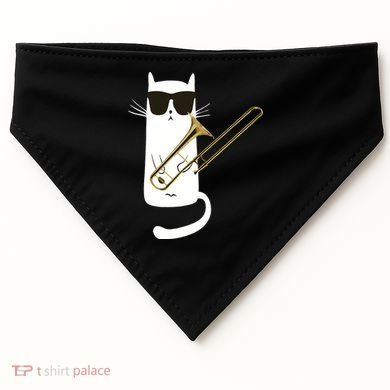 Funny Cat Wearing Sunglasses Playing Trombone USA-Made Doggie Bandana