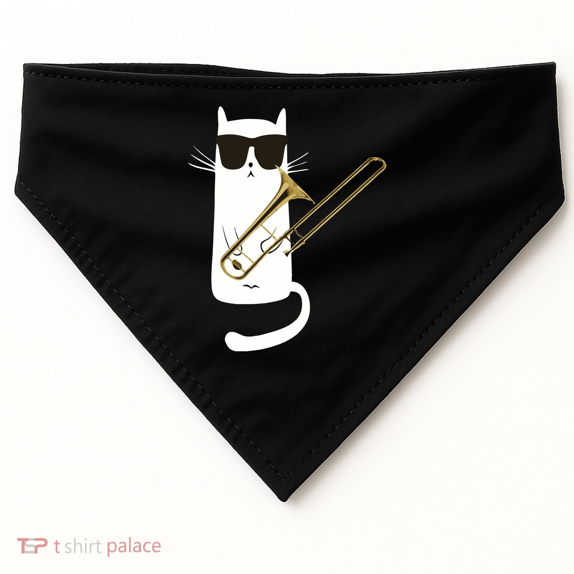 Funny Cat Wearing Sunglasses Playing Trombone USA-Made Doggie Bandana