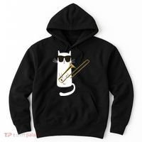 Funny Cat Wearing Sunglasses Playing Trombone Hoodie thumb 0