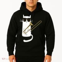 Funny Cat Wearing Sunglasses Playing Trombone Hoodie thumb 2