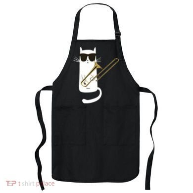 Funny Cat Wearing Sunglasses Playing Trombone Apron