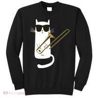 Funny Cat Wearing Sunglasses Playing Trombone Sweatshirt thumb 0
