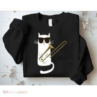 Funny Cat Wearing Sunglasses Playing Trombone Sweatshirt thumb 2