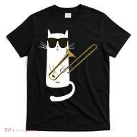 Funny Cat Wearing Sunglasses Playing Trombone T-Shirt thumb 0