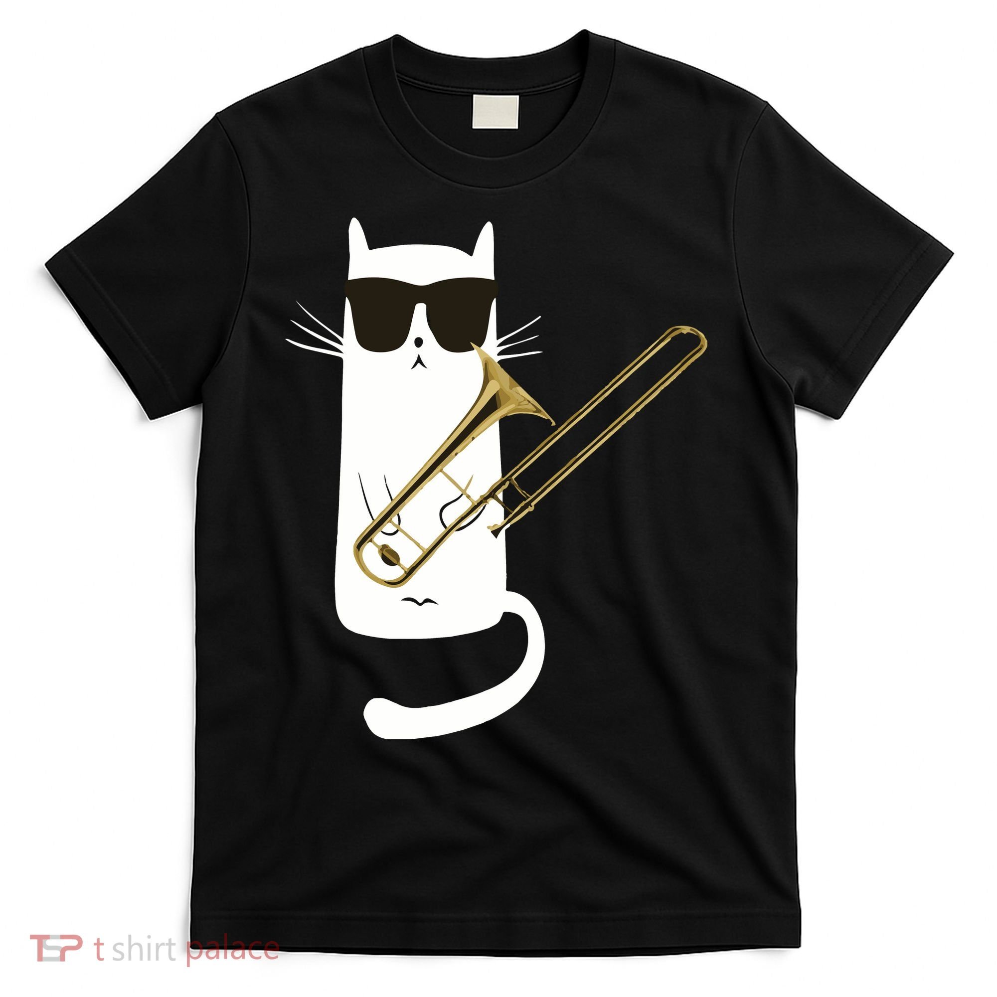 Funny Cat Wearing Sunglasses Playing Trombone T-Shirt