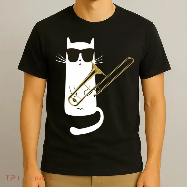 Funny Cat Wearing Sunglasses Playing Trombone T-Shirt