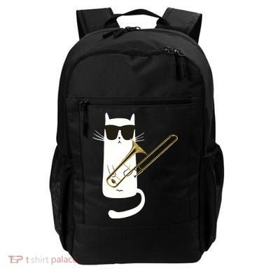 Funny Cat Wearing Sunglasses Playing Trombone Backpack