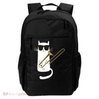 Funny Cat Wearing Sunglasses Playing Trombone Backpack thumb 0