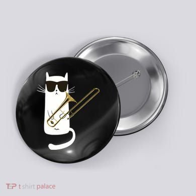 Funny Cat Wearing Sunglasses Playing Trombone Button
