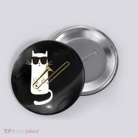 Funny Cat Wearing Sunglasses Playing Trombone Button thumb 0