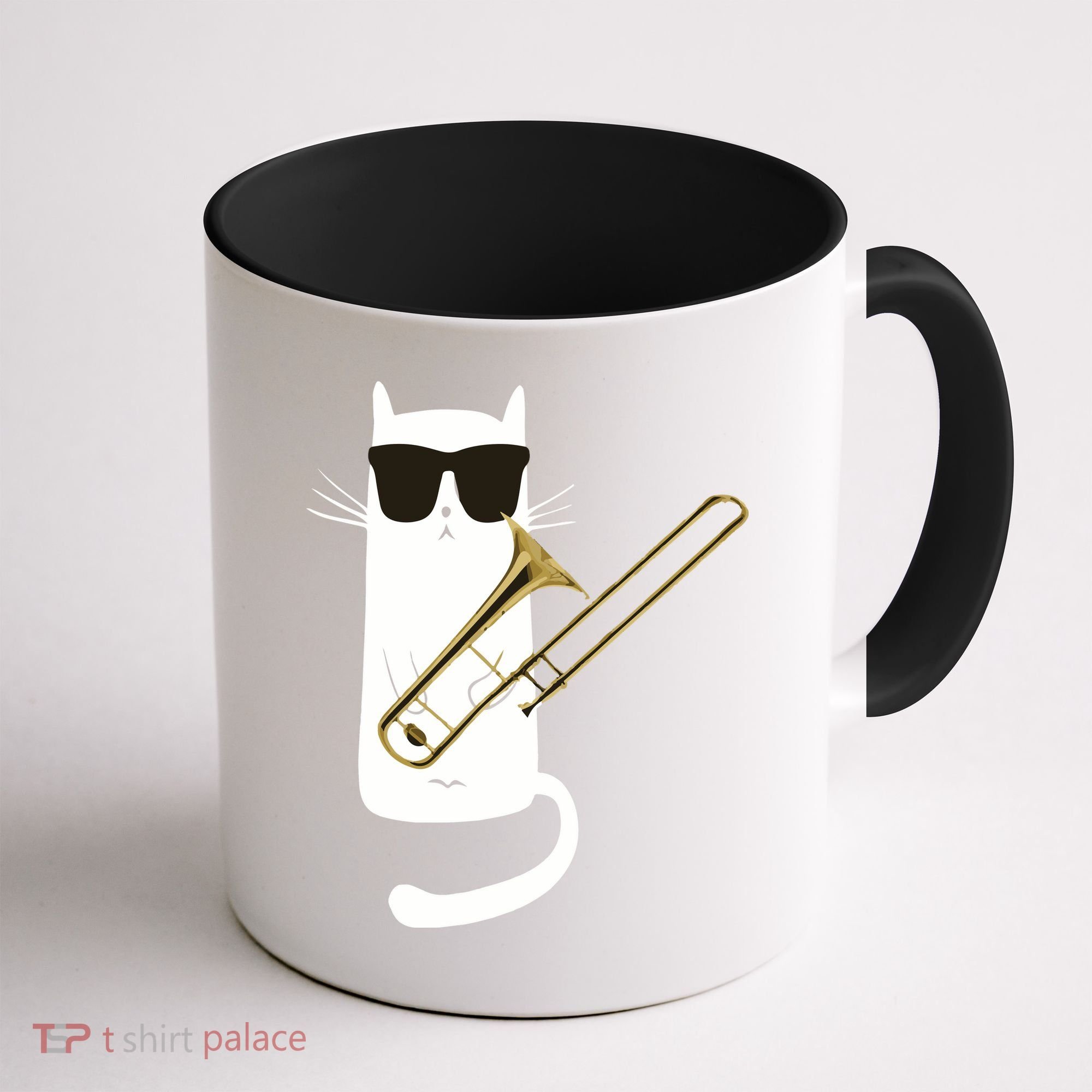 Funny Cat Wearing Sunglasses Playing Trombone Coffee Mug