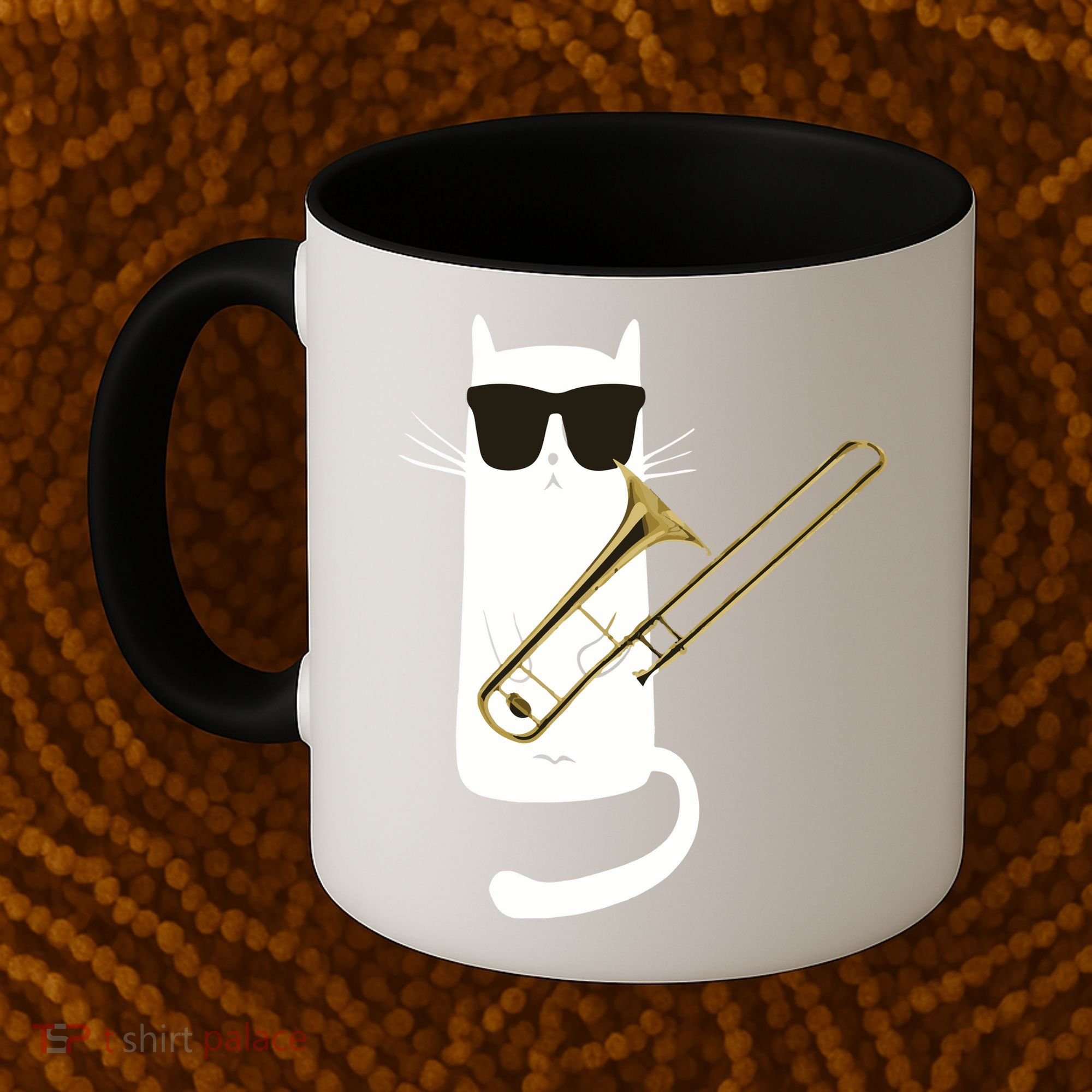 Funny Cat Wearing Sunglasses Playing Trombone Coffee Mug