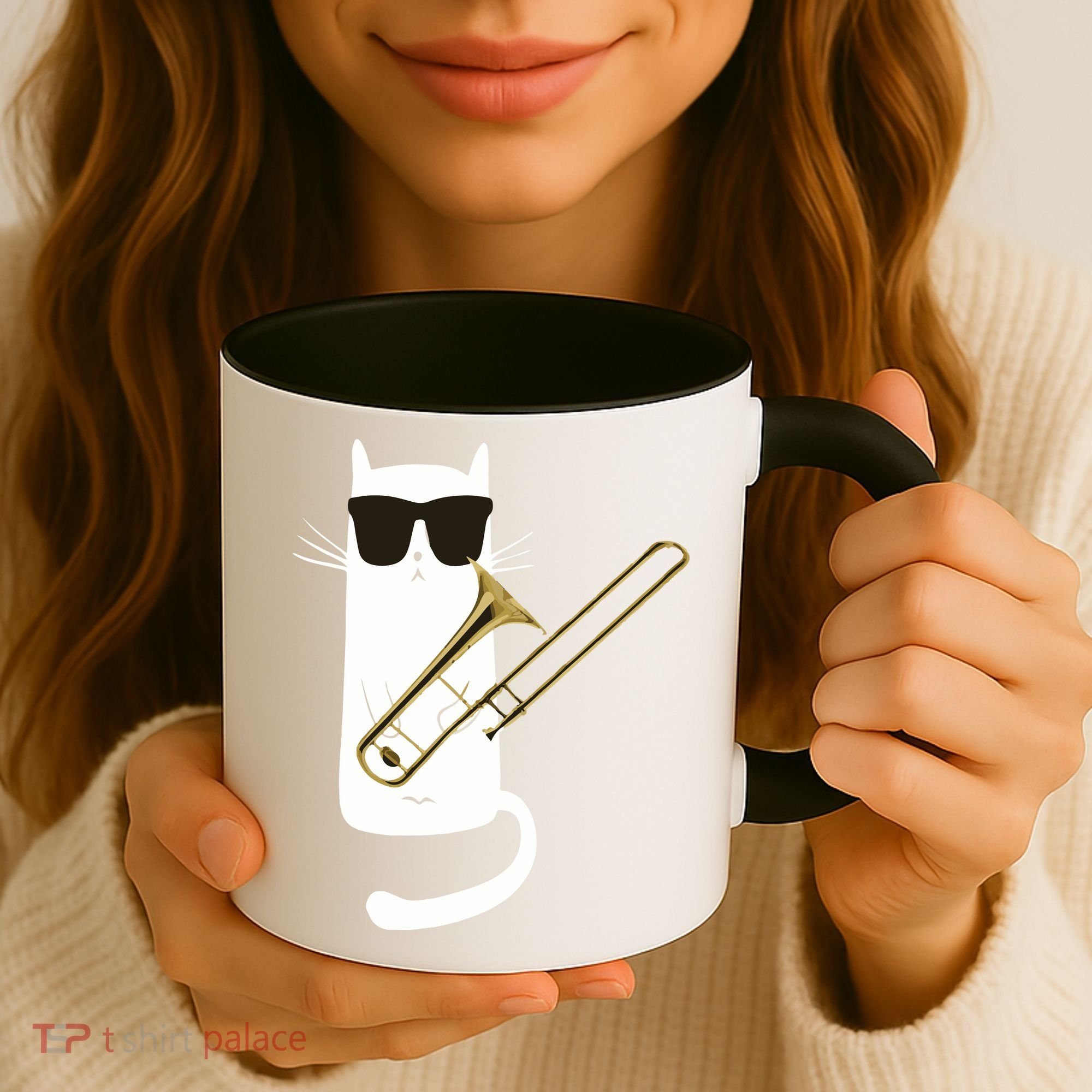 Funny Cat Wearing Sunglasses Playing Trombone Coffee Mug