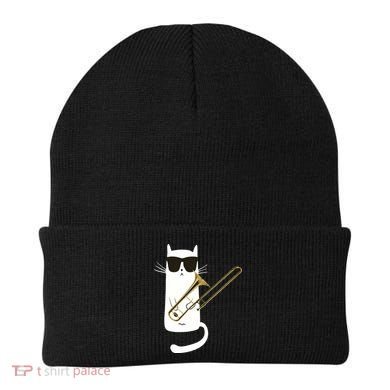 Funny Cat Wearing Sunglasses Playing Trombone Beanie