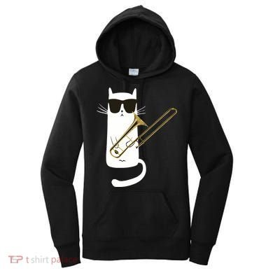 Funny Cat Wearing Sunglasses Playing Trombone Women's Hoodie