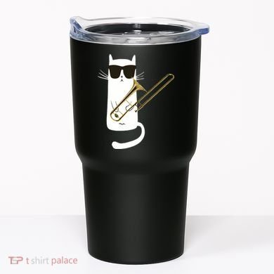 Funny Cat Wearing Sunglasses Playing Trombone Tumbler