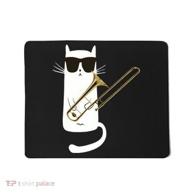 Funny Cat Wearing Sunglasses Playing Trombone Mousepad