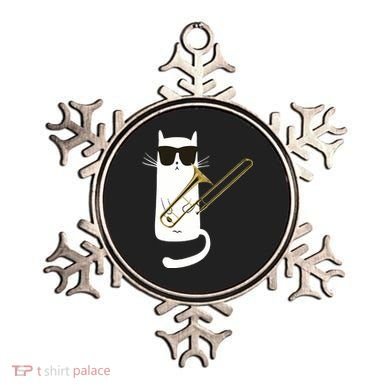 Funny Cat Wearing Sunglasses Playing Trombone Ornament