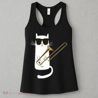 Funny Cat Wearing Sunglasses Playing Trombone Women's Tank Top thumb 3