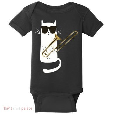 Funny Cat Wearing Sunglasses Playing Trombone Baby Bodysuit