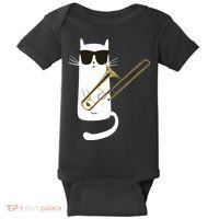 Funny Cat Wearing Sunglasses Playing Trombone Baby Bodysuit thumb 0