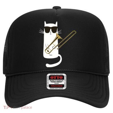 Funny Cat Wearing Sunglasses Playing Trombone Hat