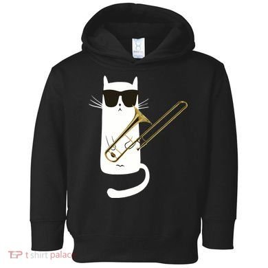 Funny Cat Wearing Sunglasses Playing Trombone Toddler Hoodie