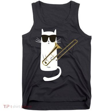 Funny Cat Wearing Sunglasses Playing Trombone Tank Top