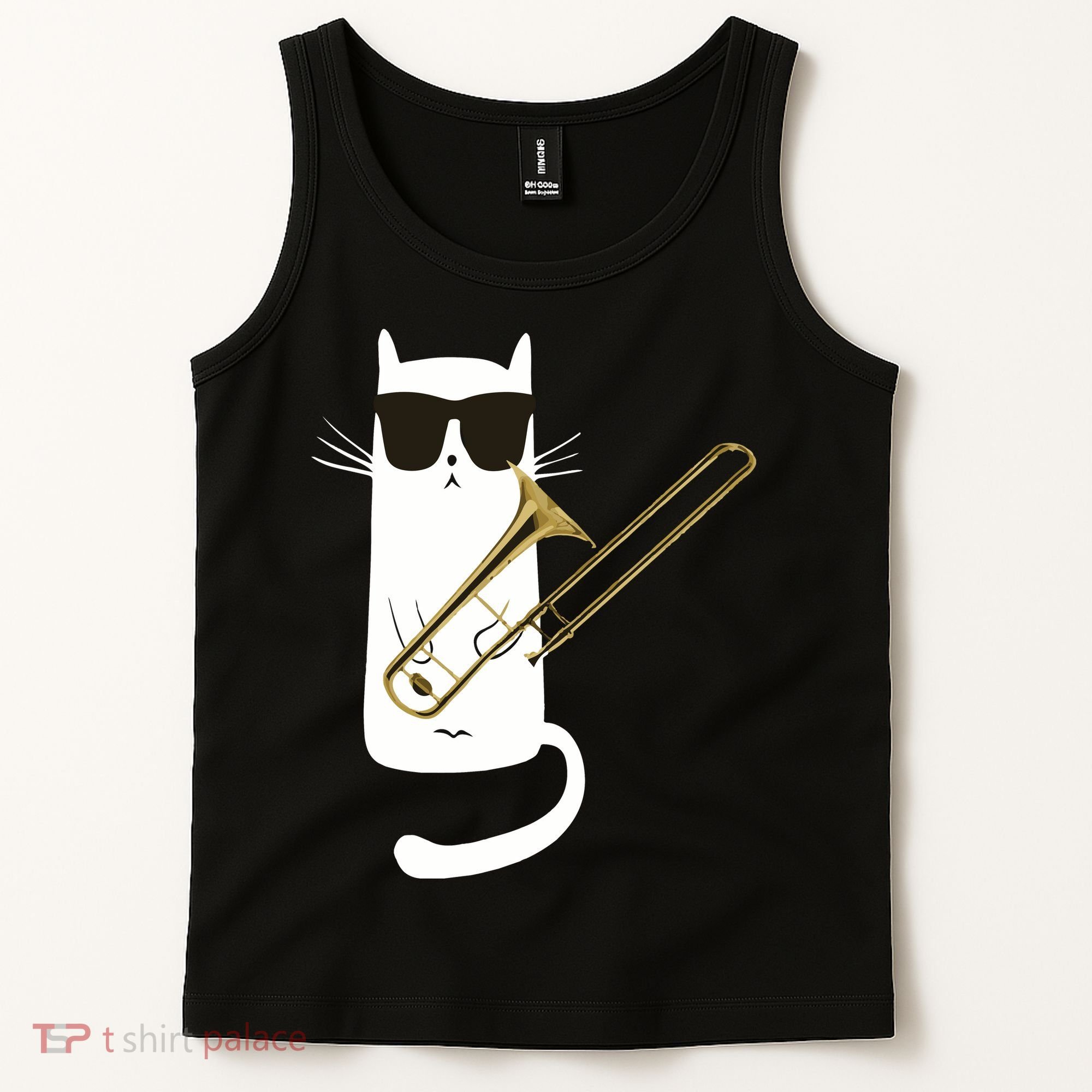 Funny Cat Wearing Sunglasses Playing Trombone Tank Top