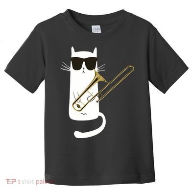 Funny Cat Wearing Sunglasses Playing Trombone Toddler T-Shirt